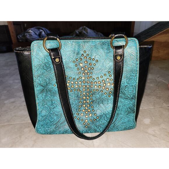 Montana West Concealed Carry Purse Turquoise And Black - Picture 1 of 11